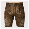 Angled front view of Men's Bavarian Leather Lederhosen with traditional belt