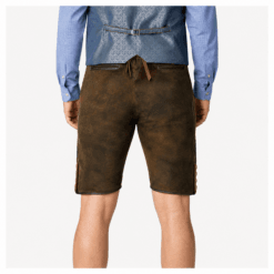 Rear view of Men's Dark Brown Leather Lederhosen showing classic back design
