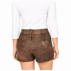 Back view of Brown Suede Women's Lederhosen featuring heart leather patch detail