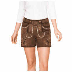 Brown Suede Women's Lederhosen with deer and floral embroidery in genuine leather