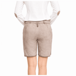 Women's Traditional Lederhosen in light beige genuine leather with multicolour alpine floral embroidery