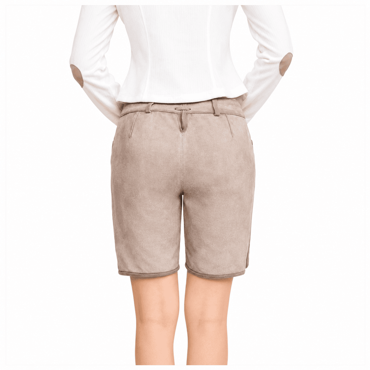 Women's Traditional Lederhosen in light beige genuine leather with multicolour alpine floral embroidery
