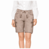 Women's Traditional Lederhosen in light beige genuine leather with multicolour alpine floral embroidery