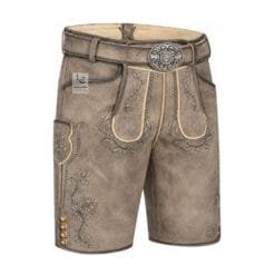 Ashen Oak Genuine Leather Lederhosen in ashen oak gray with floral embroidery