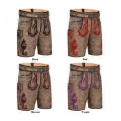 Ashen Oak Genuine Lederhosen right angle view featuring Black, Red, Maroon and Purple embroidery color options on premium genuine leather.