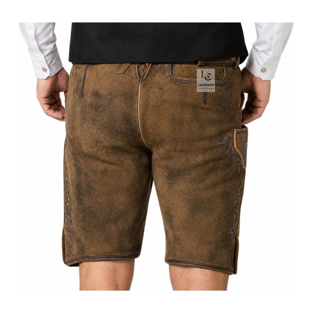 Rear view of Ashen Oak genuine leather lederhosen with adjustable waist