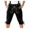 Authentic black leather Bundhosen with suspenders and silver-grey embroidery front view