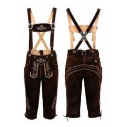 Bavarian Heritage suede Bundhosen with Alpine crest embroidery and matching embroidered suspenders