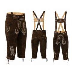 Bavarian Oktoberfest Bundhosen with Edelweiss Scroll embroidery, embroidered suspenders, and premium suede leather