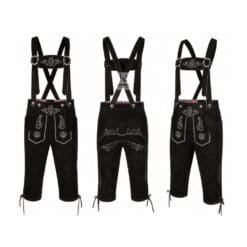 Black Forest suede Bundhosen with Regal scroll embroidery and matching embroidered suspenders