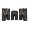 Black Oktoberfest lederhosen with Baroque Scroll embroidery and engraved leather belt