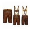 Brown Suede Lederhosen with Wheat Crest Embroidery Front Back and Suspender View