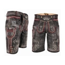 Charcoal Grey Oktoberfest lederhosen with Royal Eagle embroidery on premium suede leather