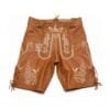 Chestnut Brown Leather Lederhosen with Deer and Edelweiss Embroidery Front View