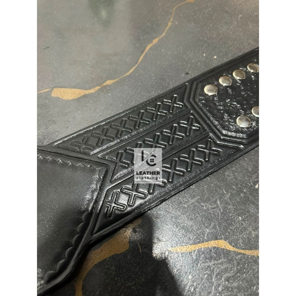 Compatible WWE NXT Championship title belt genuine leather replacement strap detail view