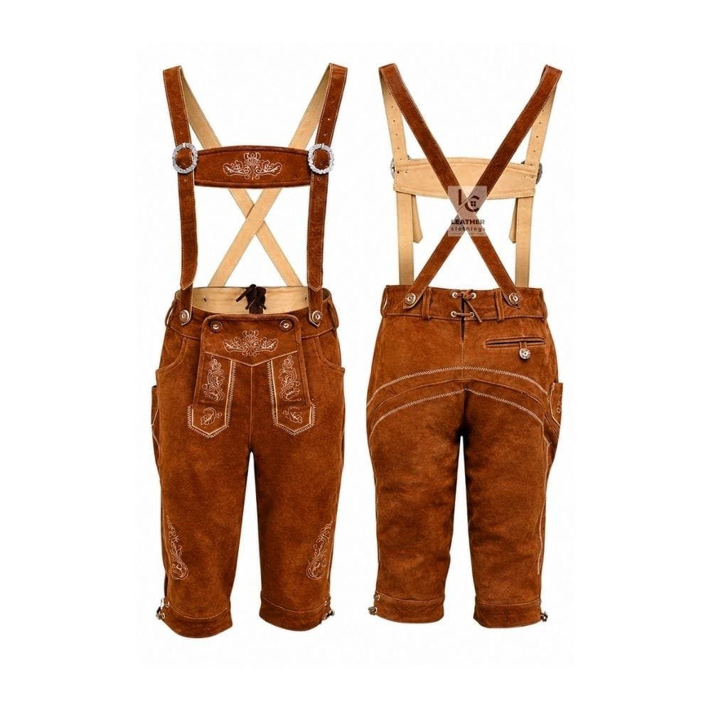 Copper Ridge suede Bundhosen with Imperial vine embroidery and matching embroidered suspenders
