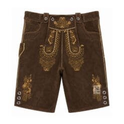 Espresso Suede Lederhosen with Heritage Vine Embroidery Front and Back View