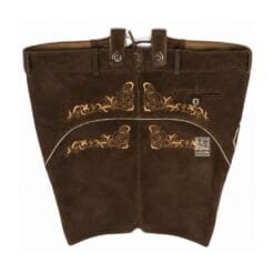 Espresso Suede Lederhosen with Heritage Vine Embroidery Front and Back View