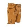 Golden Oak suede lederhosen with Heritage Leaf Scroll embroidery and traditional Bavarian flap