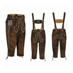 Heritage Alpine Bundhosen with Eagle Crest embroidery, embroidered suspenders, braided side trim, and premium suede leather