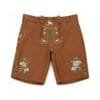 Honey Brown Leather Lederhosen with Alpine Deer Blossom Embroidery