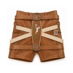 Honey Brown Leather Lederhosen with Alpine Deer Blossom Embroidery