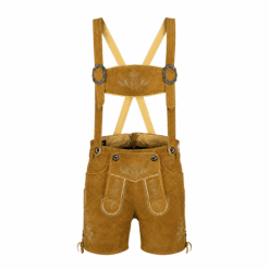 Men's Alpine Scroll Lederhosen with Embroidered Suspenders in Light Tan Suede