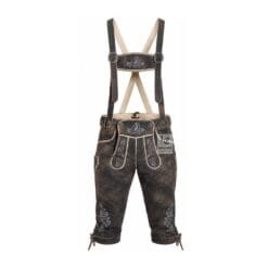 Men's antique charcoal Bundhosen with suspenders in genuine leather front view