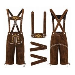 Men's German Oktoberfest Bundhosen with Royal Crest embroidery and adjustable embroidered suspenders
