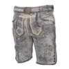 Men's Gray Leather Lederhosen with light gray floral embroidery and Bavarian belt