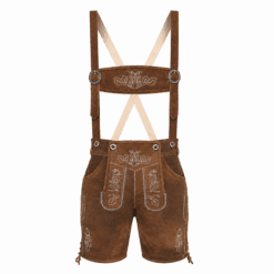 Men's Oak Crest Lederhosen with Embroidered Suspenders in Antique Brown Suede