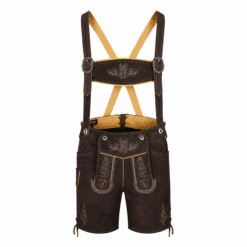 Men's Walnut Oak Leaf Lederhosen with Traditional Embroidered Suspenders