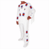 Men's white cotton fringe shirt with colorful beaded trim and long fringe detailing