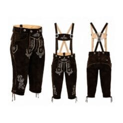 Midnight Alpine suede Bundhosen with Baroque vine embroidery and matching embroidered suspenders