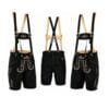 Mountain Crest suede lederhosen with Noble Scroll embroidery and matching embroidered suspenders