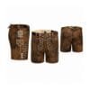 Rustic brown suede lederhosen shorts with Edelweiss Vine embroidery and handcrafted Bavarian detailing