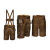 Timber Ridge lederhosen with Stag Antler embroidery, embossed stag head design, leather belt, and embroidered suspenders