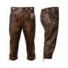 Vintage Brown Leather Bundhosen with Baroque Vine Embroidery Front and Side View