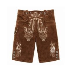 Walnut Suede Lederhosen with Regal Filigree Embroidery Front and Back View