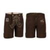 Dark brown suede lederhosen shorts with Wildflower Vine floral embroidery