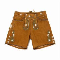 Women's Bavarian Brown Lederhosen in genuine suede leather with Edelweiss floral embroidery
