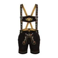 Women's Black Lederhosen with Alpine Wildflower Embroidery and Matching Suspenders
