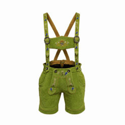 Women's Lime Green Lederhosen with Alpine Bluebell Embroidery and Matching Suspenders