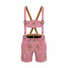 Women's Pink Lederhosen with Rose Blossom Embroidery and Matching Suspenders