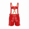 Women's Red Lederhosen with Oak Leaf Embroidery and Matching Suspenders