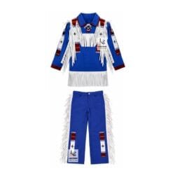 Men's Blue Cotton Western Fringe Outfit with Beaded Trim including matching shirt and trousers