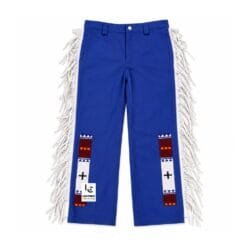 Men's Blue Cotton Western Fringe Pants with Beaded Trim front view